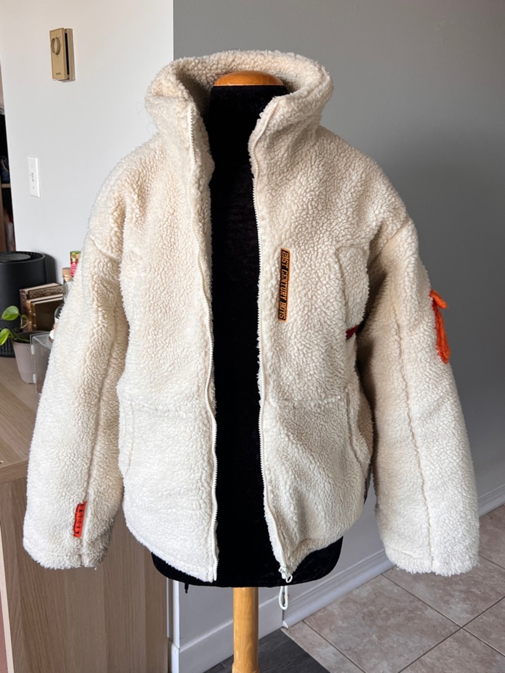 Romantic Crew Men's Cream Sherpa Bomber Jacket with Zip